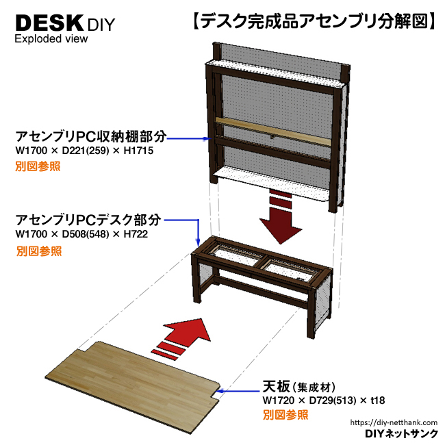 机diyで引き出しと収納棚付きのpc長デスクを2 4材で作る方法 わざわざ作りたくなるdiy Diyネットサンク